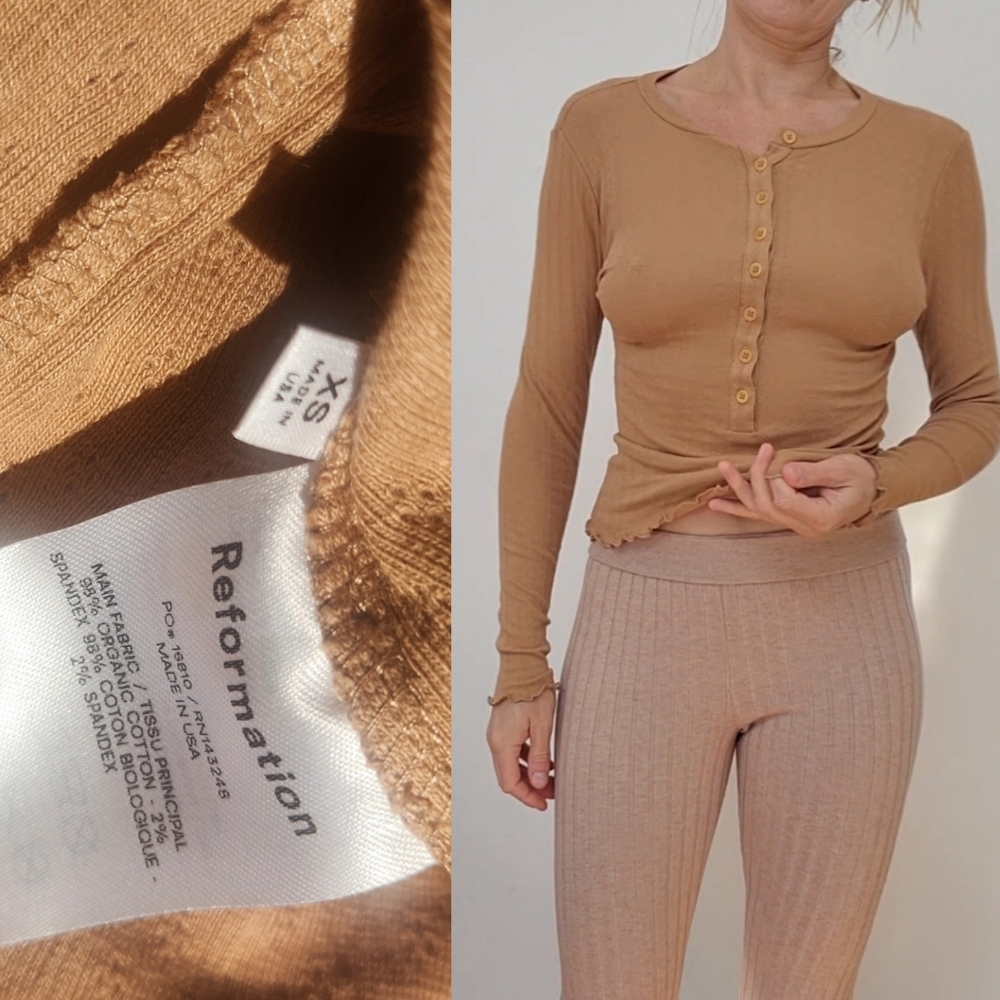 Reformation Nisa Camel Tan Pointelle Button Down … - image 2